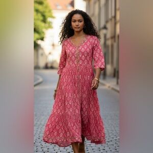 anarkali kurta by Soch features a floral peachy pink print, by Meena’s M